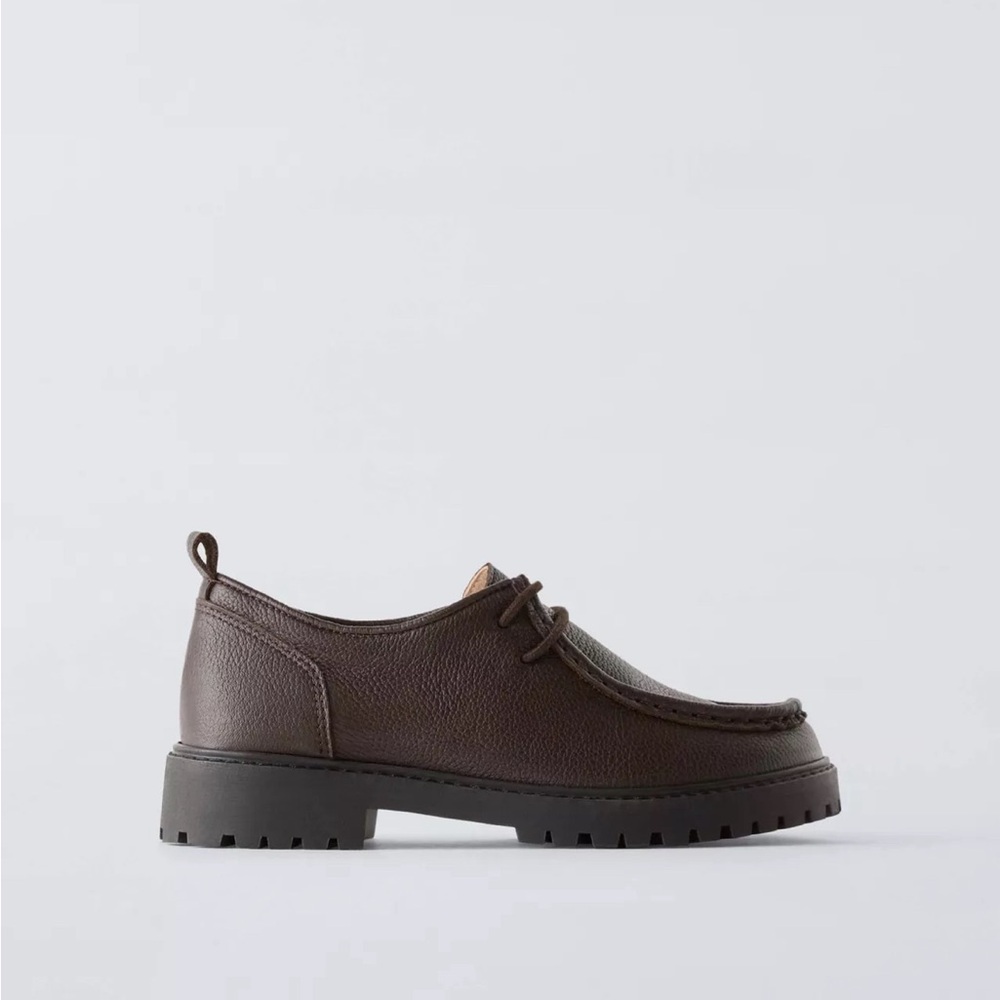 Zara Geniune Leather Dark Brown Oxford Shoes, Size 36
